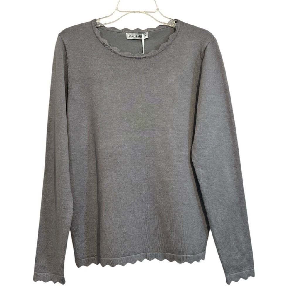 GRACE KARIN Women's High Stretchy Long Sleeve Pullover Sweater, Gray, Size Large